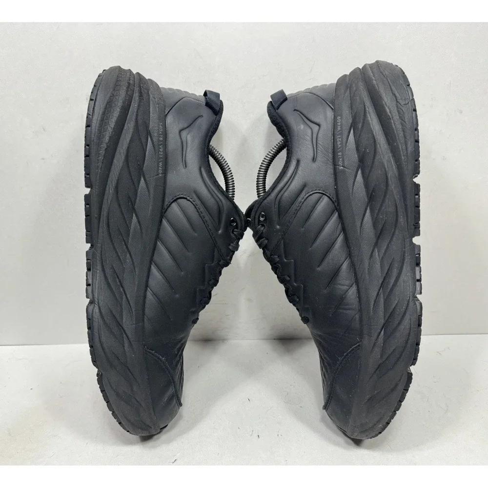 Hoka One One Bondi SR Wide Men's Size 10.5 2E Black Leather Work Shoes Non Slip